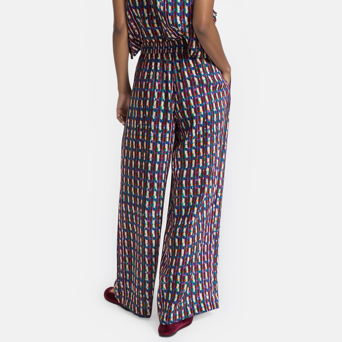 Bedrukte broek met wijde pijpen en elastische tailleband etnische print, LA REDOUTE COLLECTIONS