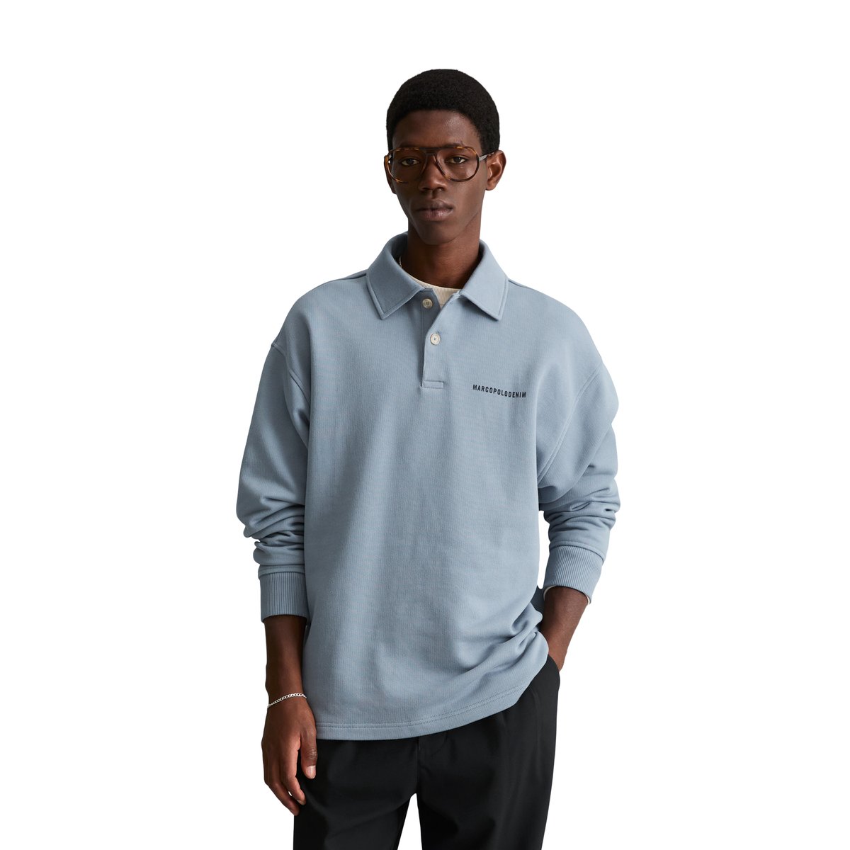 Sweat-shirt polo coupe décontractée en pur coton biologique gris, MARC O’POLO DENIM