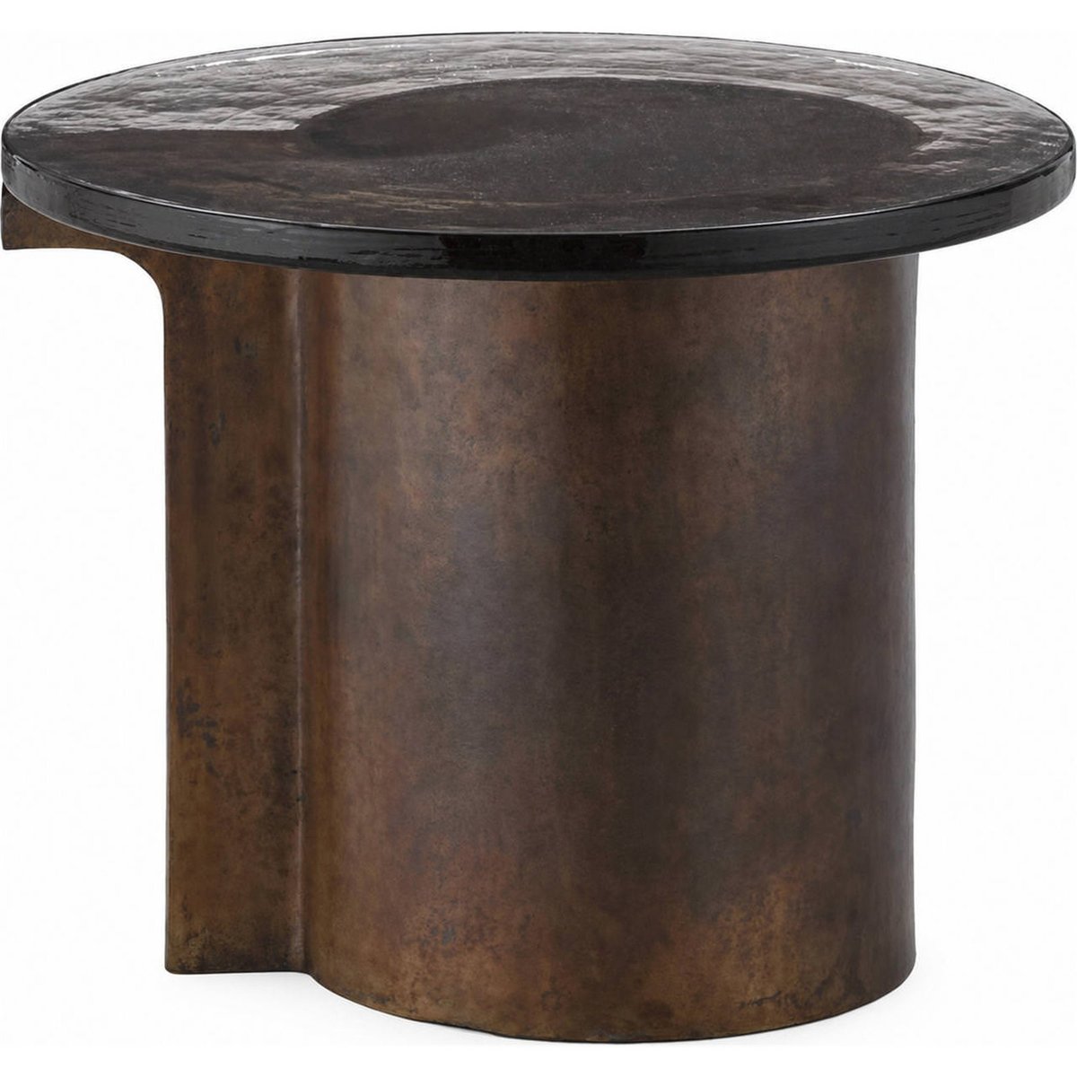 Table d'appoint ronde en métal et verre laiton à l'huile, RECOLLECTION