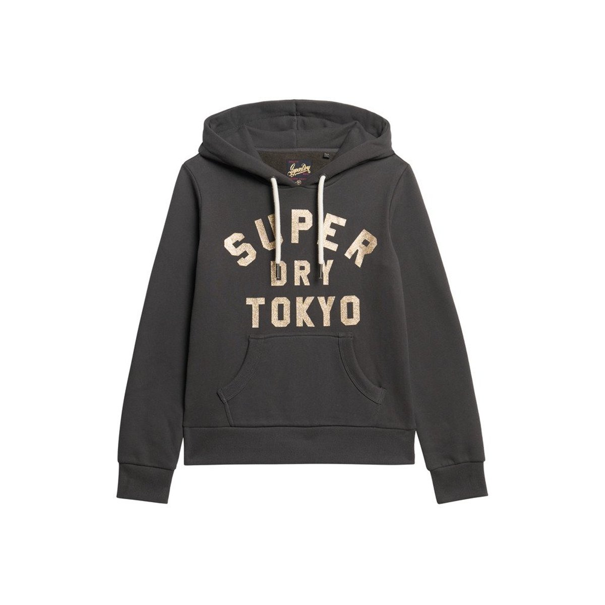 Sweat à capuche à logo pailleté noir délavé, SUPERDRY