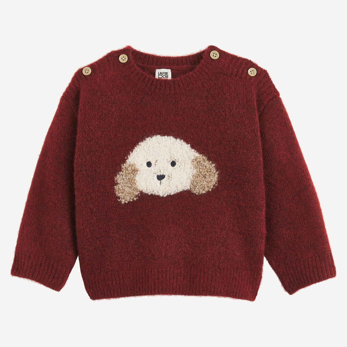 Pull col rond, en grosse maille, motif chien en jacquard bordeaux, LA REDOUTE COLLECTIONS