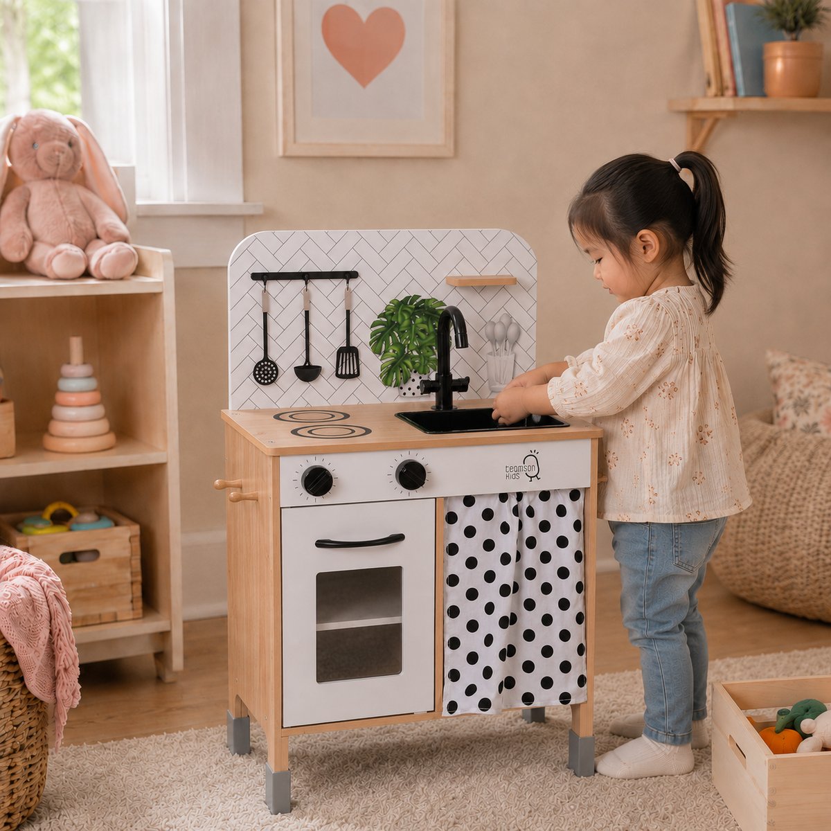 Cuisine Enfant Bois Hauteur Réglable PHILLY noir/blanc, TEAMSON KIDS