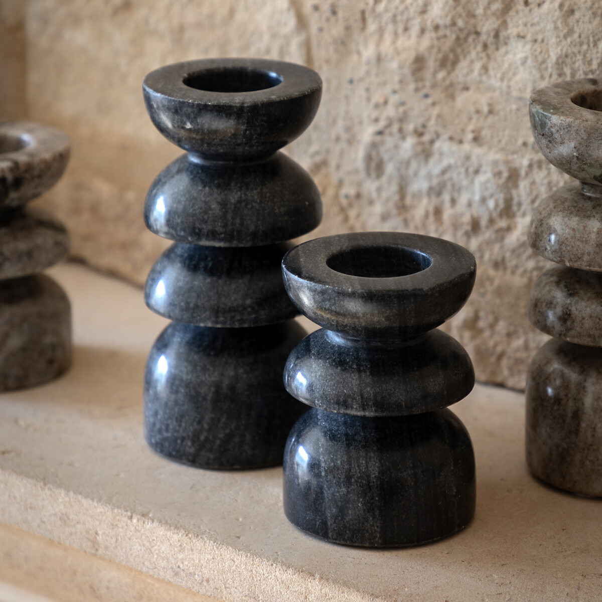 Set of 2 Azuaga Marble Candlesticks grey, ÉDITÉ