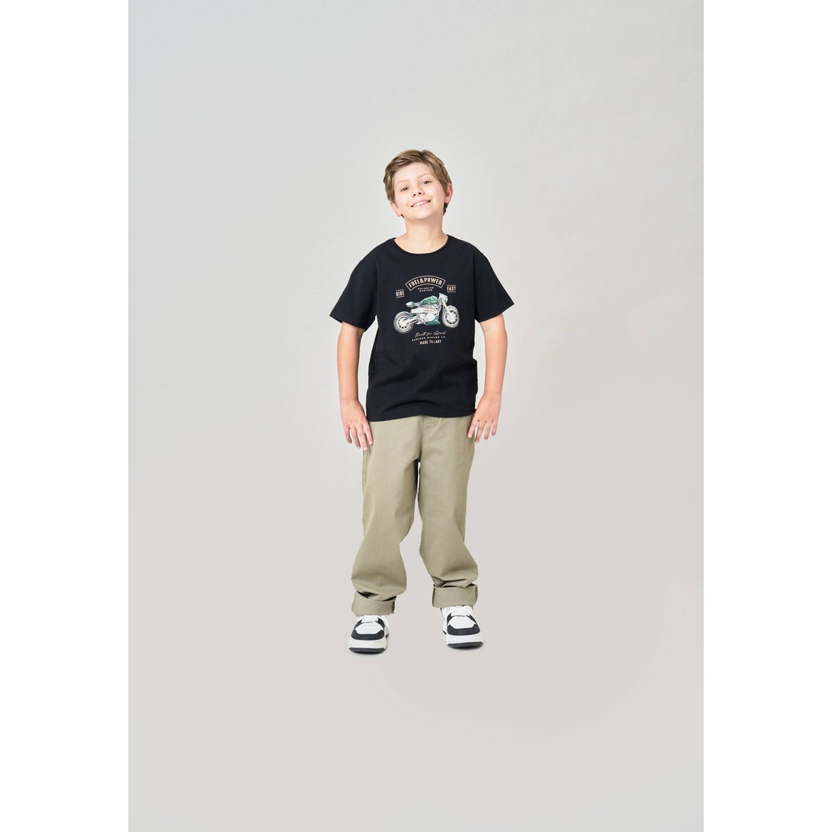 T-shirt regular garçon en 100% coton jersey imprimé moto vintage AVENUE black, DEELUXE