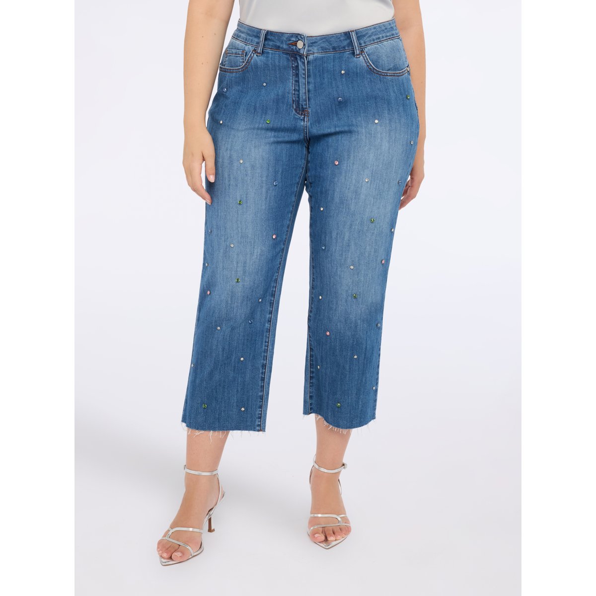Jean court avec applications de strass light - blue, FIORELLA RUBINO