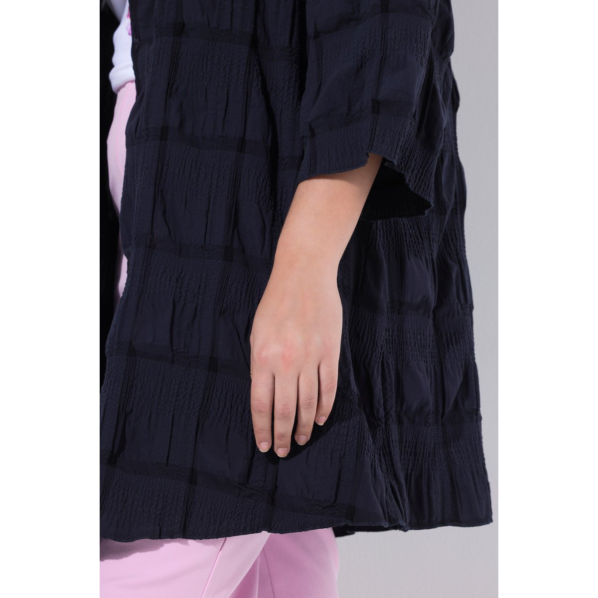 Veste encolure en V et manches 3/4 marine foncé, ULLA POPKEN