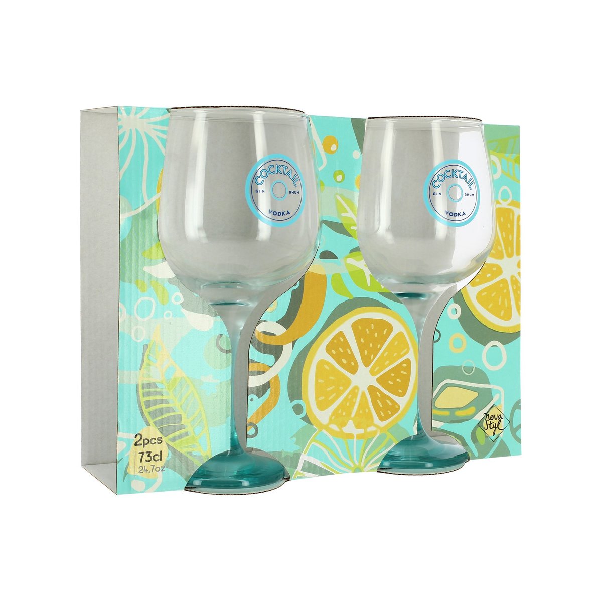 Lot de 2 verres à cocktail 73cl en verre bleu-transparent, NOVASTYL