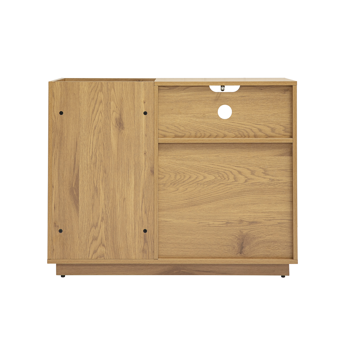 Buffet de rangement vinyles finition bois clair chêne et cannage rotin L95 cm ALICANTE chêne clair, MILIBOO