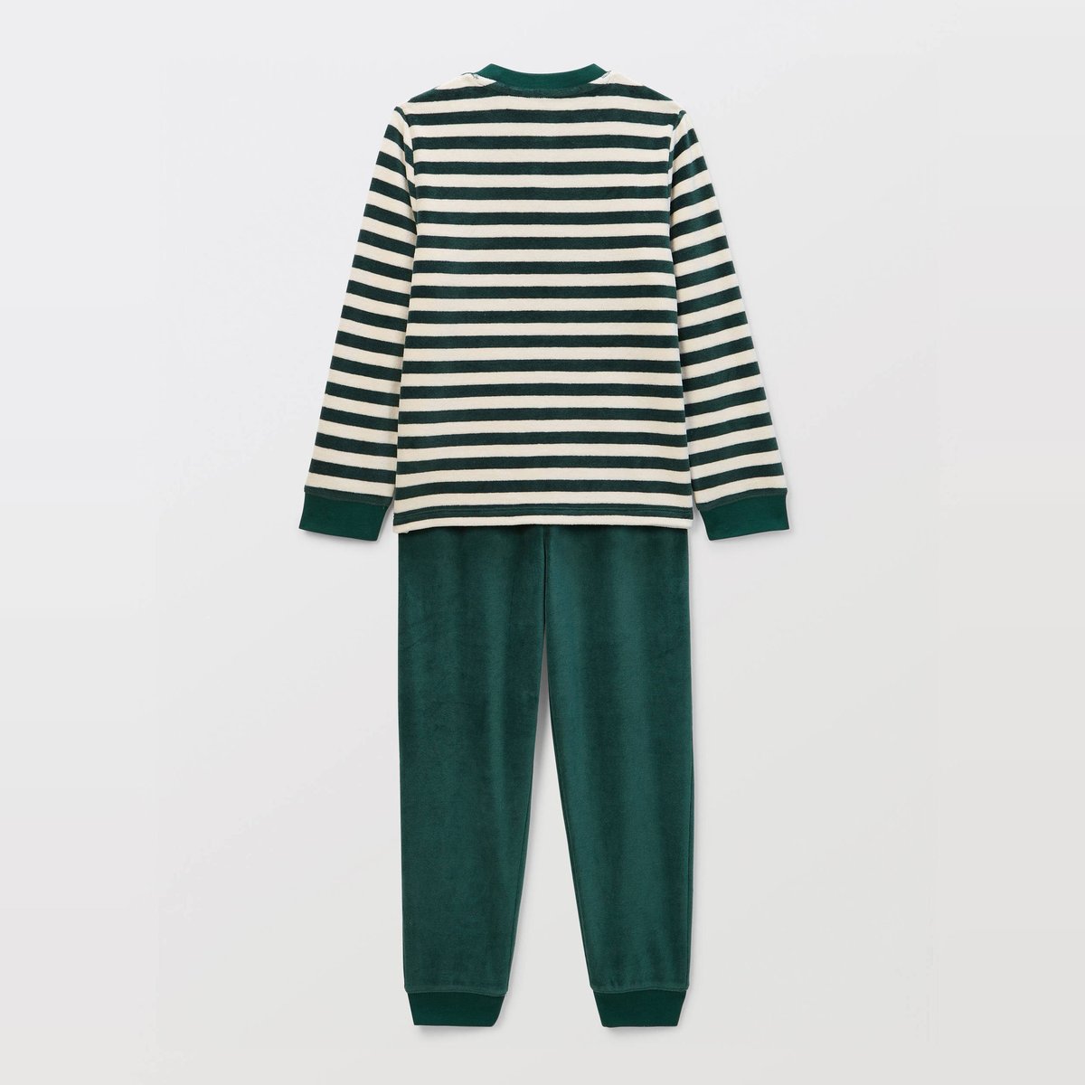 Pyjama manches longues rayé en velours en coton BIO GOTS sapin, MONOPRIX