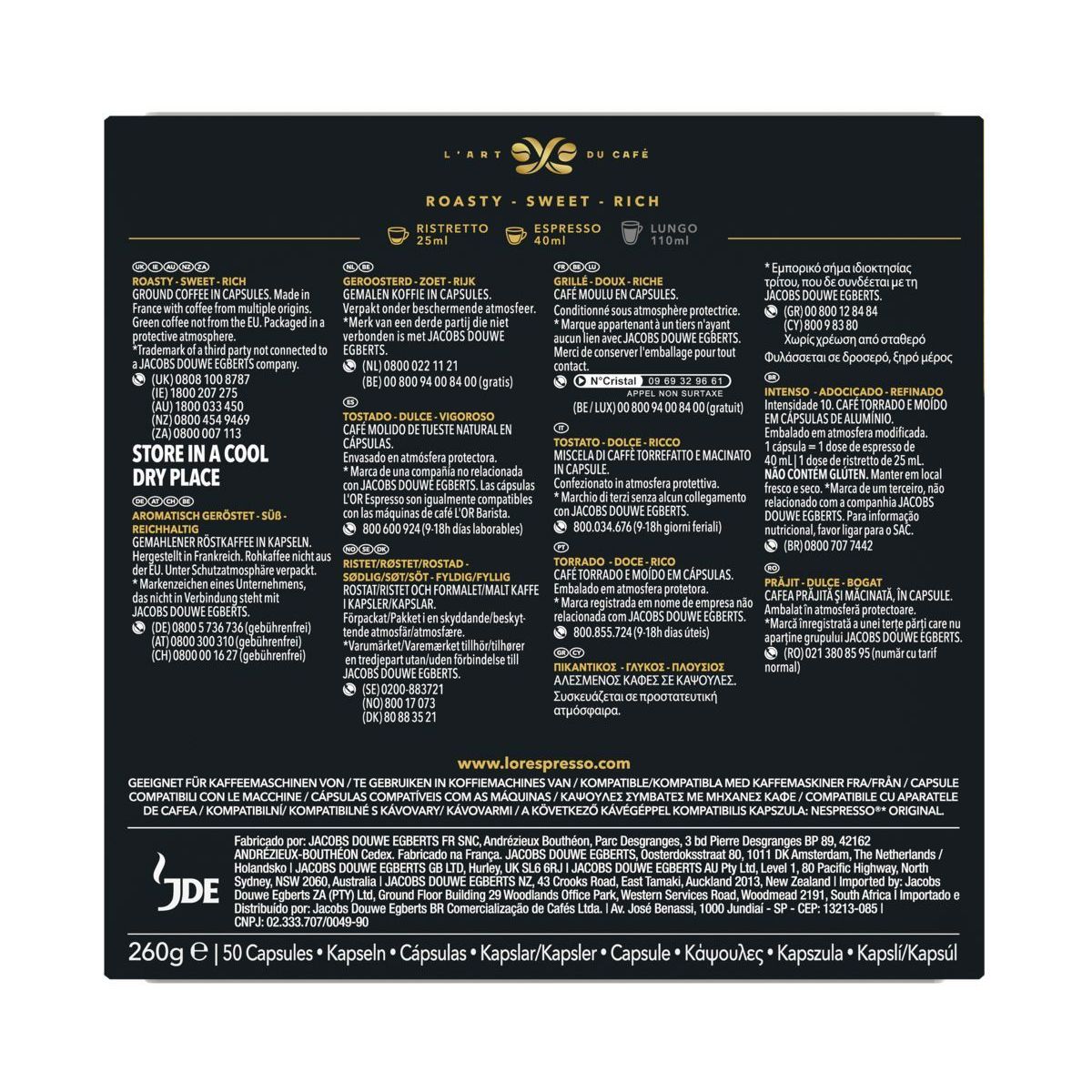 Capsules Espresso SUPREMO x50 260g couleur unique, L'OR
