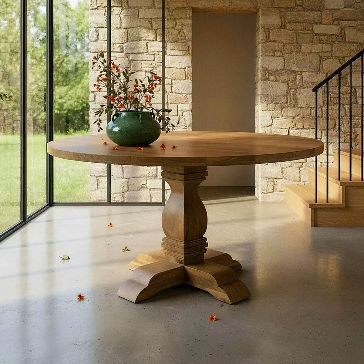 Table à manger classique ronde bois de manguier 150x150x76cm bois, WADIGA