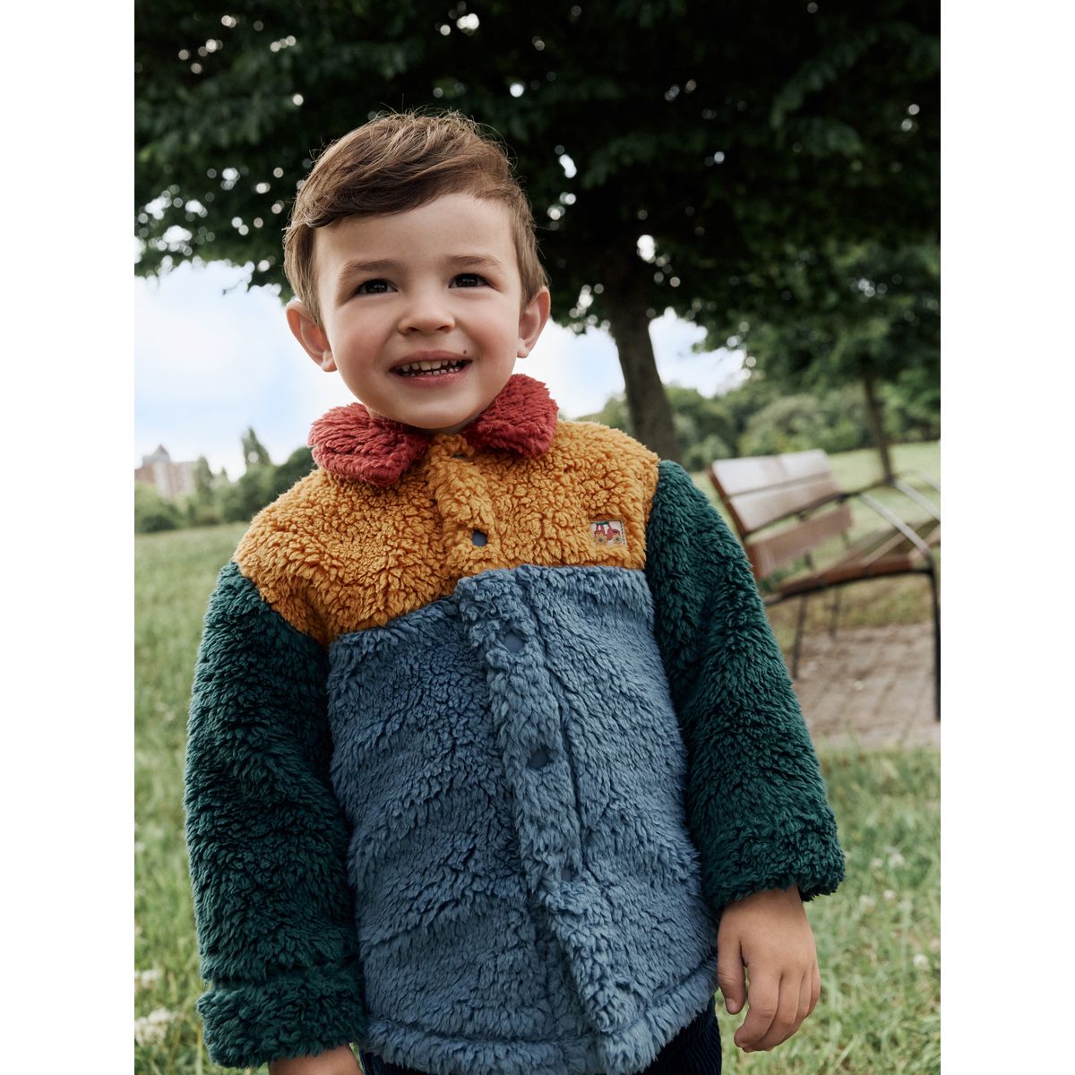 Veste-chemise en polaire aspect mouton bloc de couleurs bleu/jaune vif, NEXT