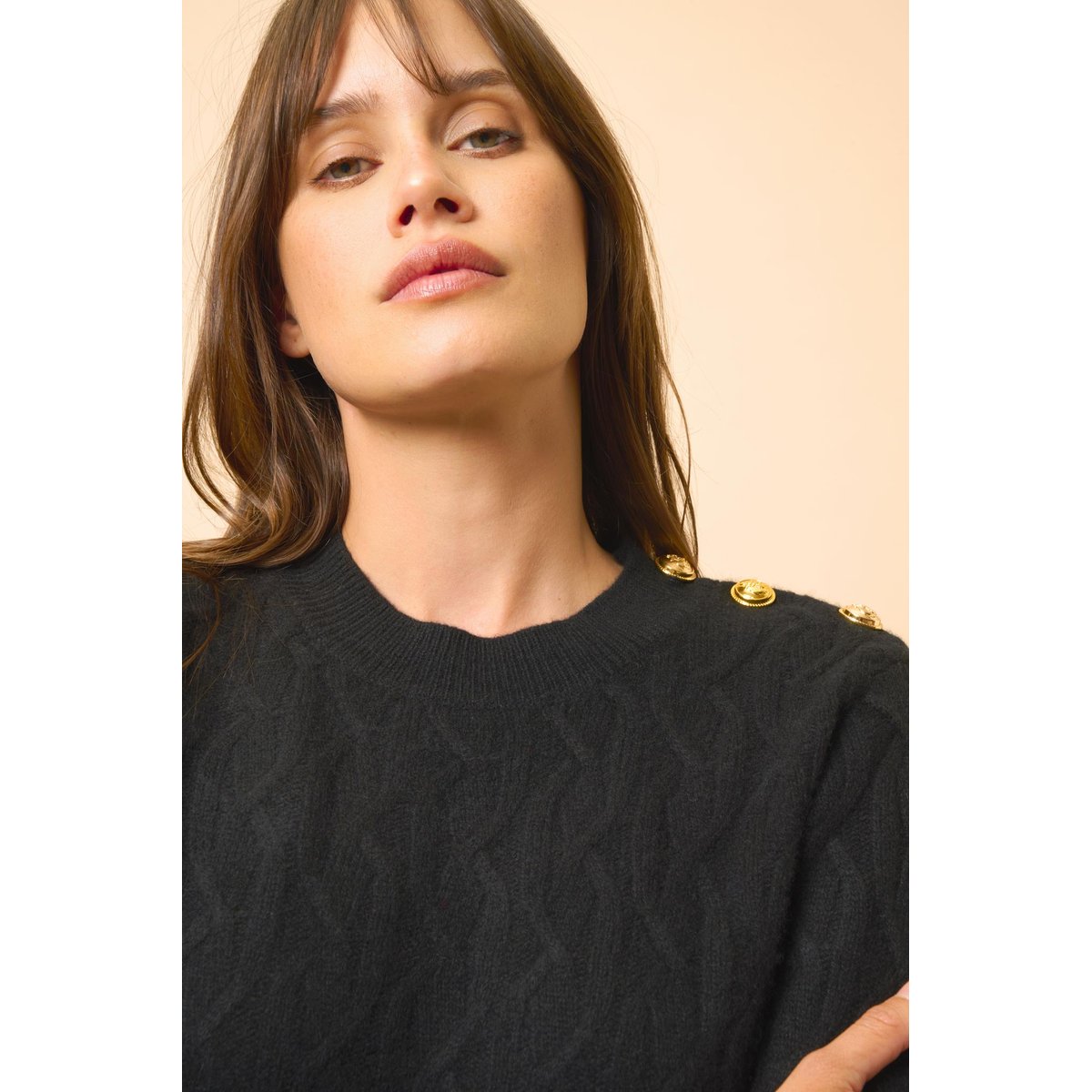 Pull Col Rond Marin 4 Fils Noir Lynd noir, JUST CASHMERE