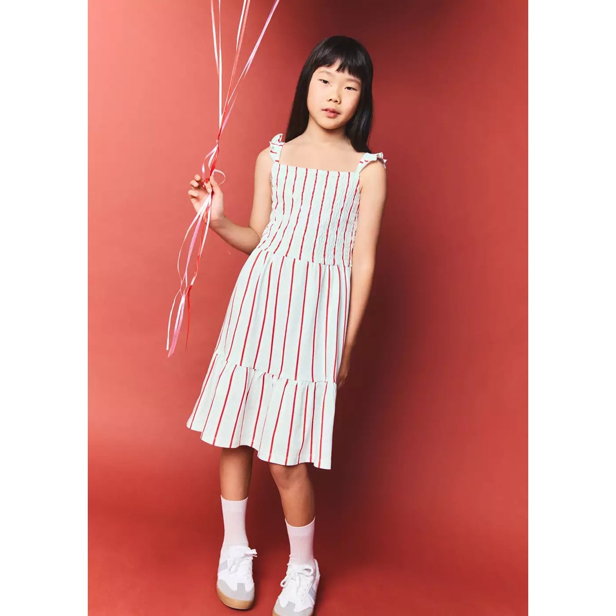 Robe rayures volants turquoise, MANGO KIDS