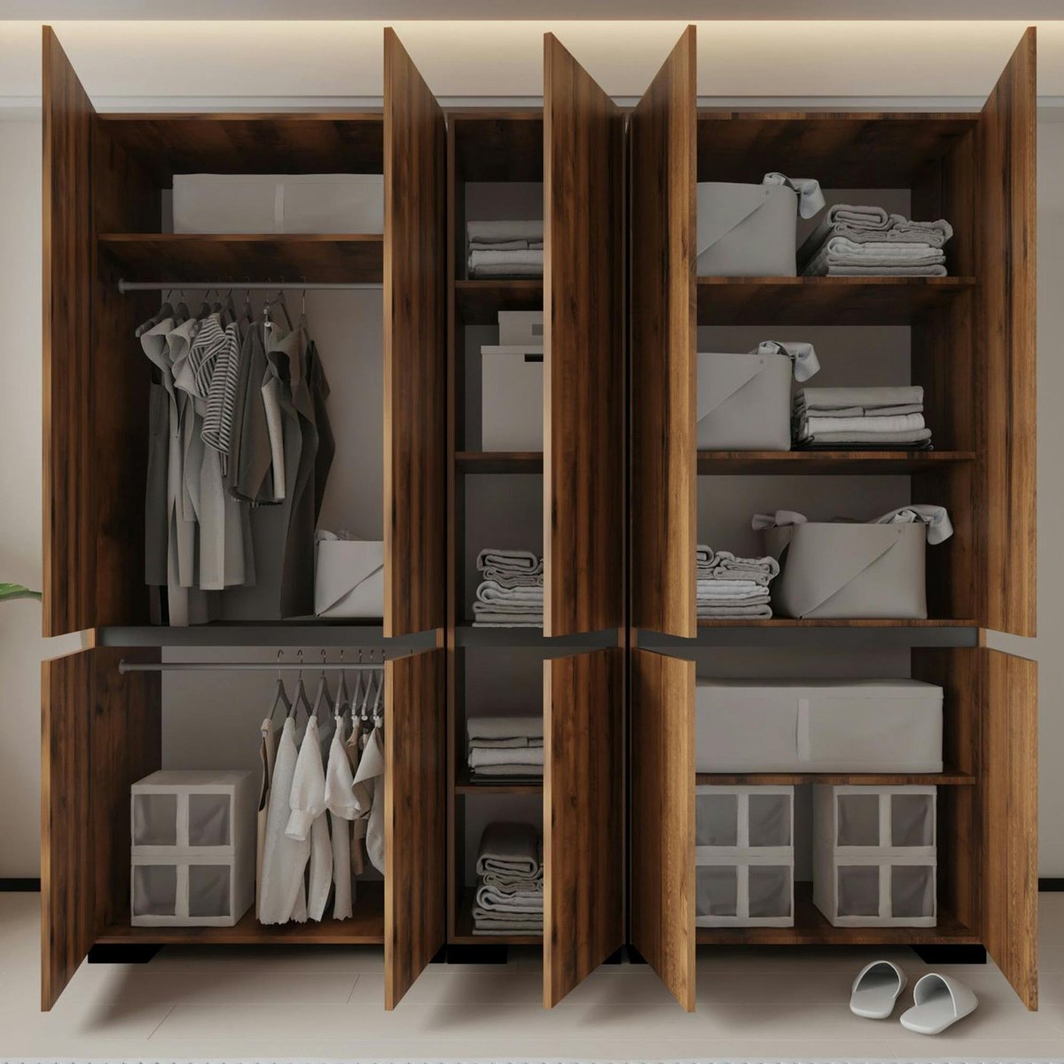 Dressing 10 portes 2 tringles décor noyer et anthracite 225 cm BYRON noyer, PIER IMPORT