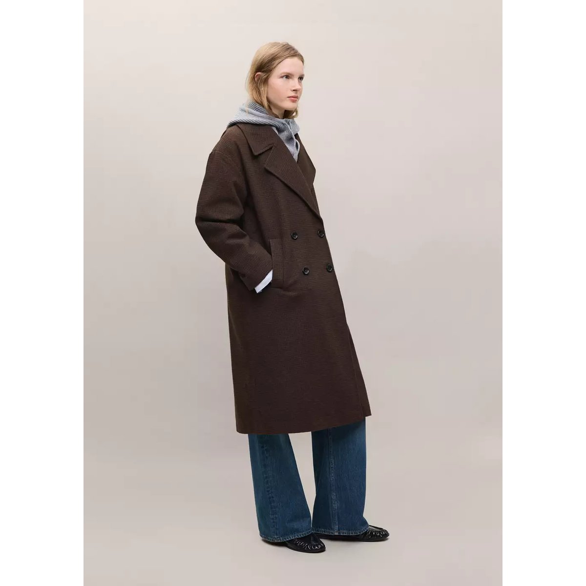 Manteau laine mélangée croisé chocolat, MANGO TEEN