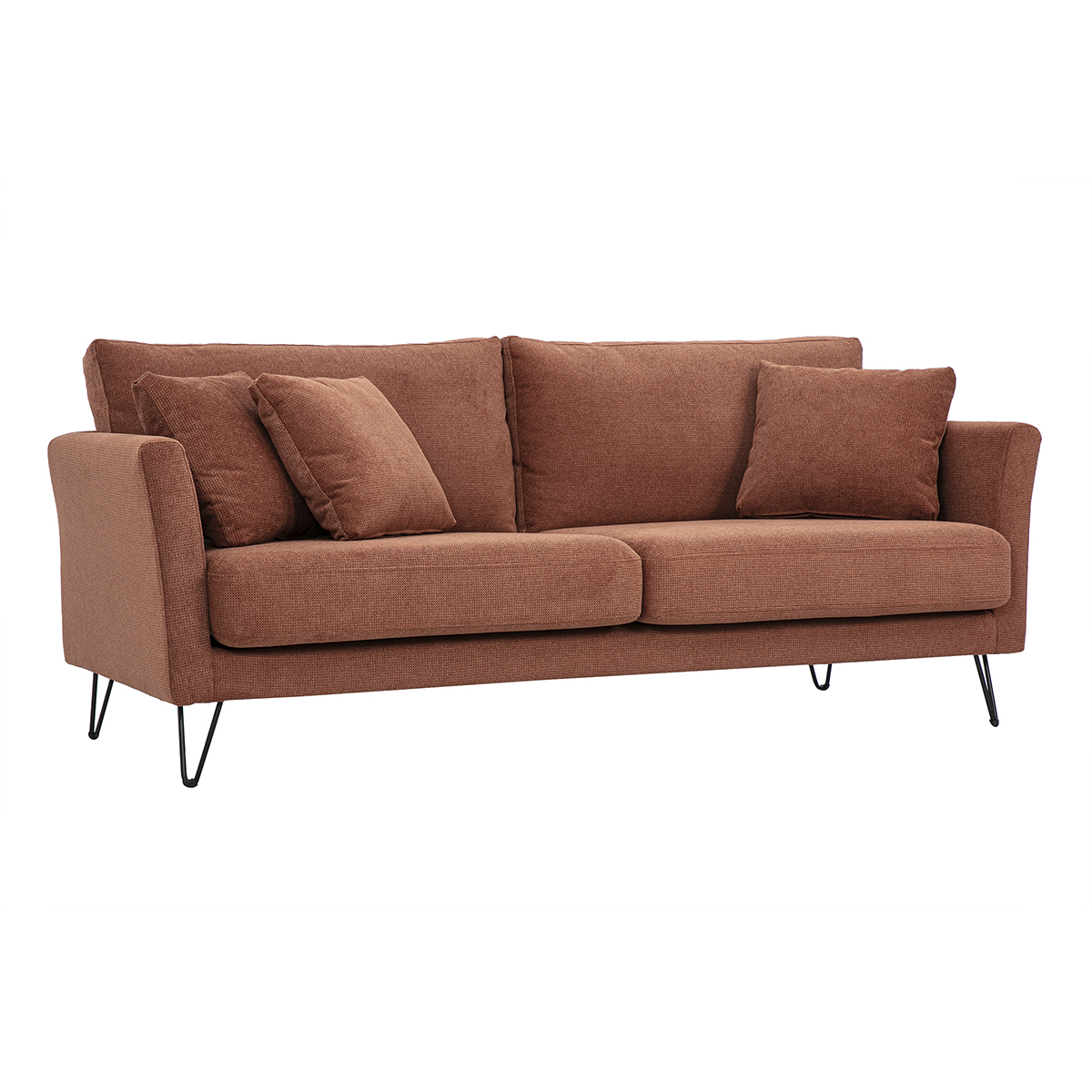 Canapé 3 places en tissu chenille beige et métal OSLO terre brulée, MILIBOO