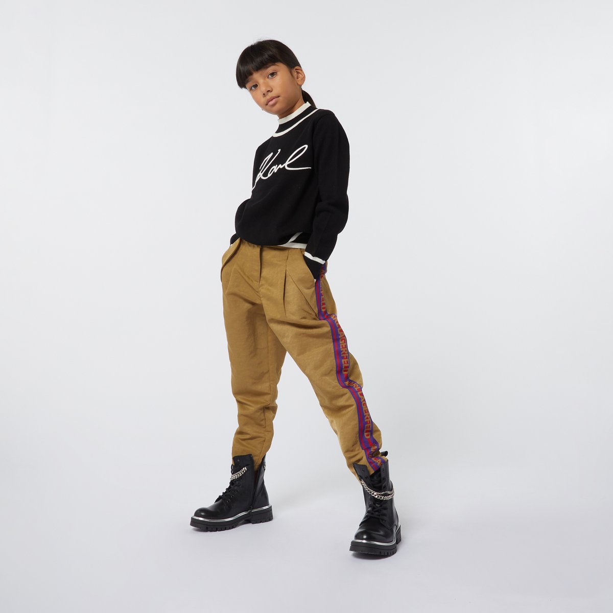 Pantalon avec bandes rayées camel, KARL LAGERFELD KIDS