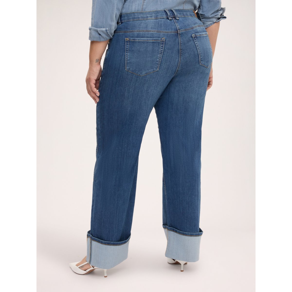 Jean droit avec maxi revers et double poche bleu, FIORELLA RUBINO