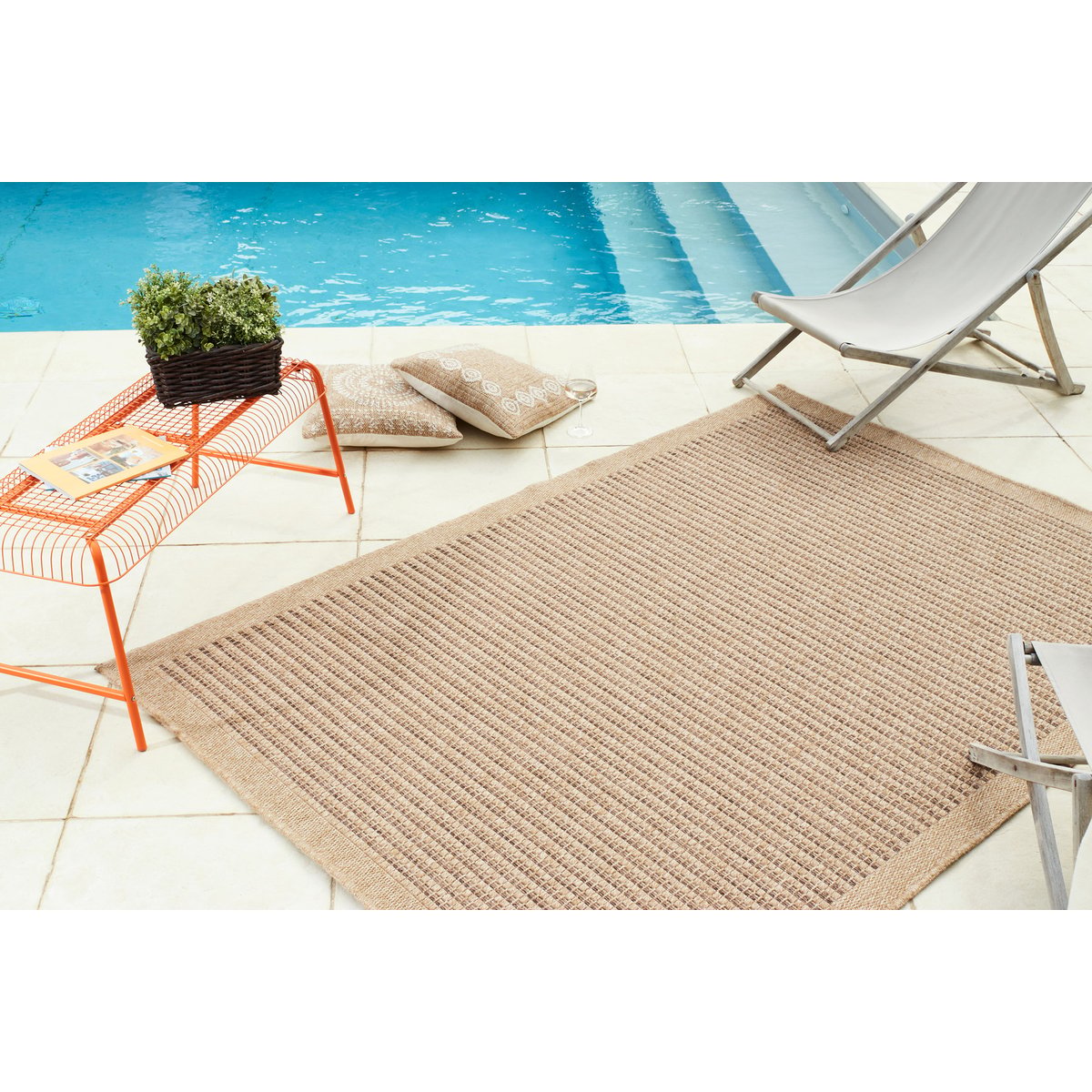Tapis intérieur extérieur rond aspect jute motifs lignes NATURE marron, NAZAR RUGS