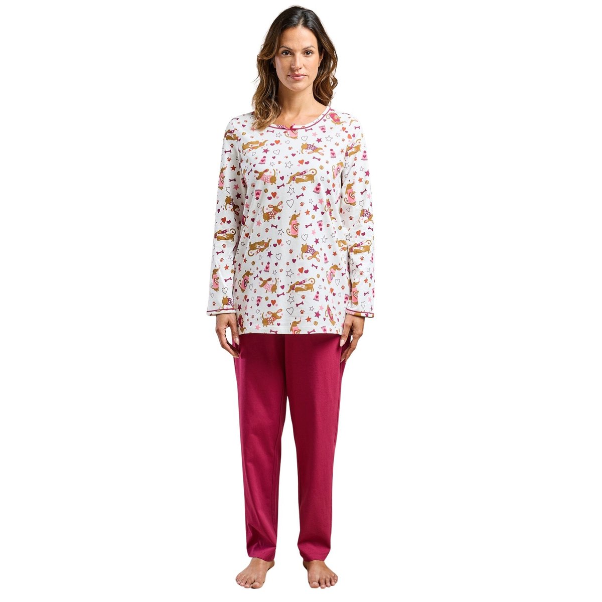 Lot de 2 pyjamas femme maille jersey imprimé fond blanc, DAXON
