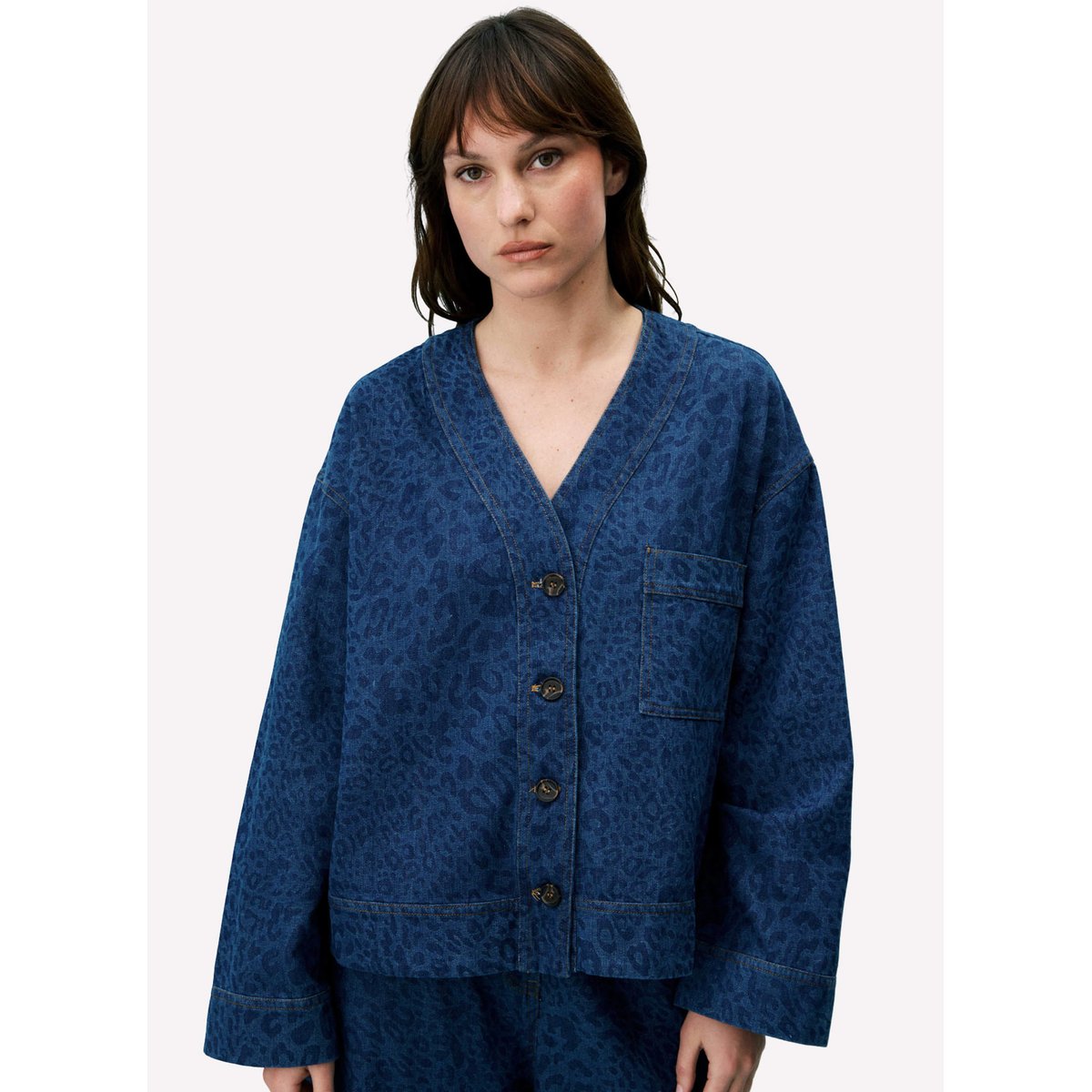 Veste en coton col V BRUNELLE bleu jean, FRNCH