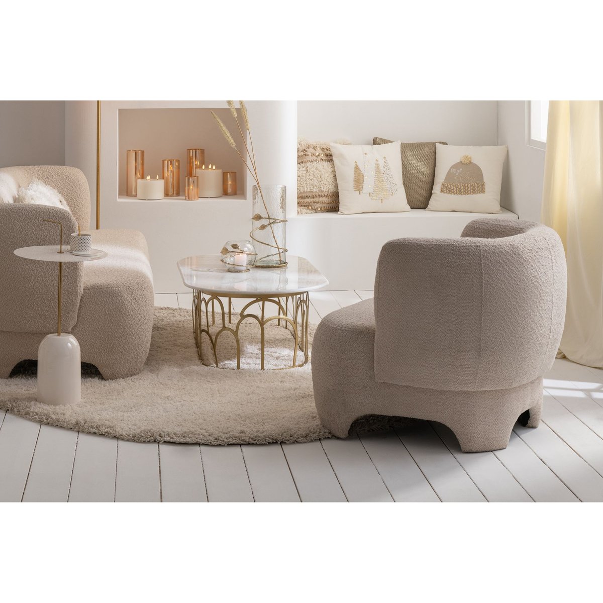 Fauteuil en tissu bouclette blanc cassé - EDELWEISS blanc, HELLIN, DEPUIS 1862