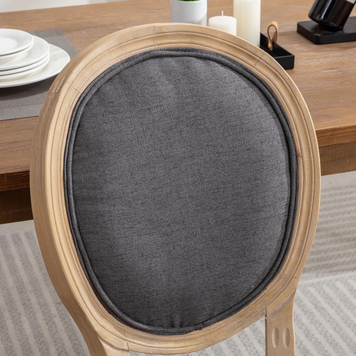 Lot de 6 chaises style classique à dossier ovale, KOAFAB gris foncé, MEUBLES COSY
