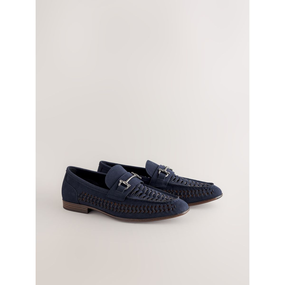 Mocassins en suédine tressée bleu marine, NEXT