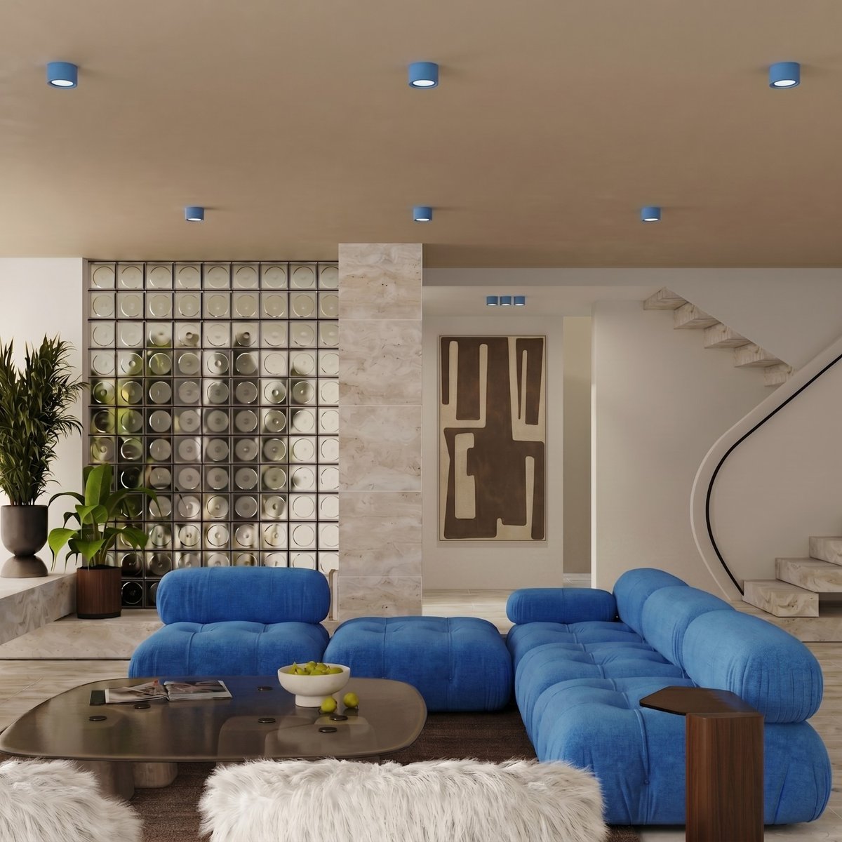 Plafonnier Aluminium Bleu Gx53 3 MODO bleu, EDEN