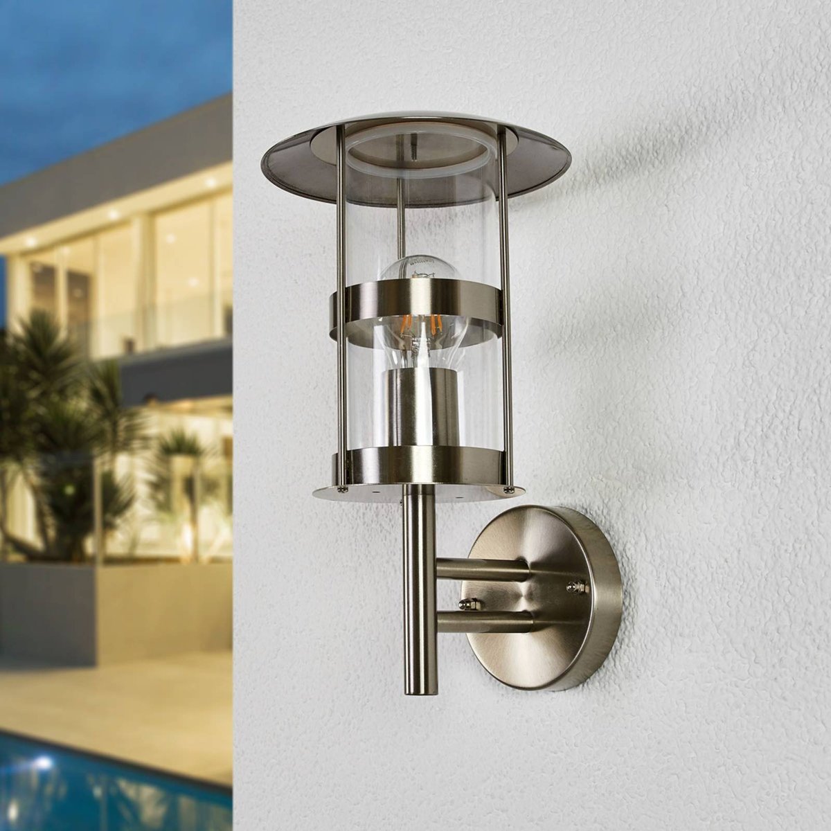Applique extérieure en inox moderne, Noemi acier inoxydable, transparent, LINDBY