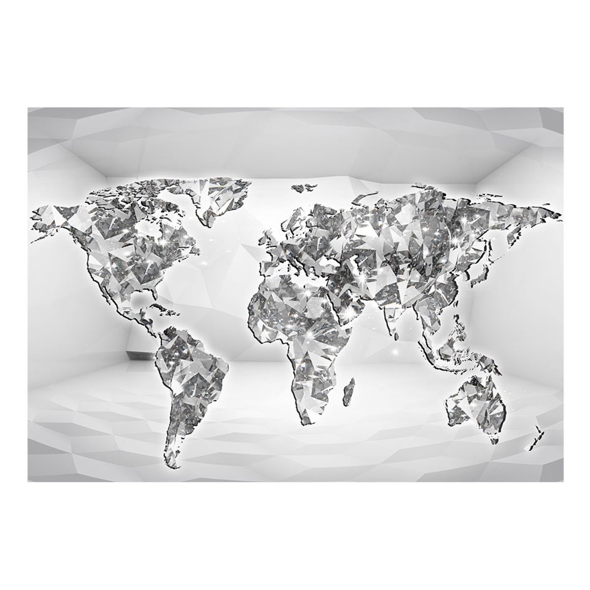 Papier peint intissé panoramique Carte du monde Diamond map gris / argent, EDEN