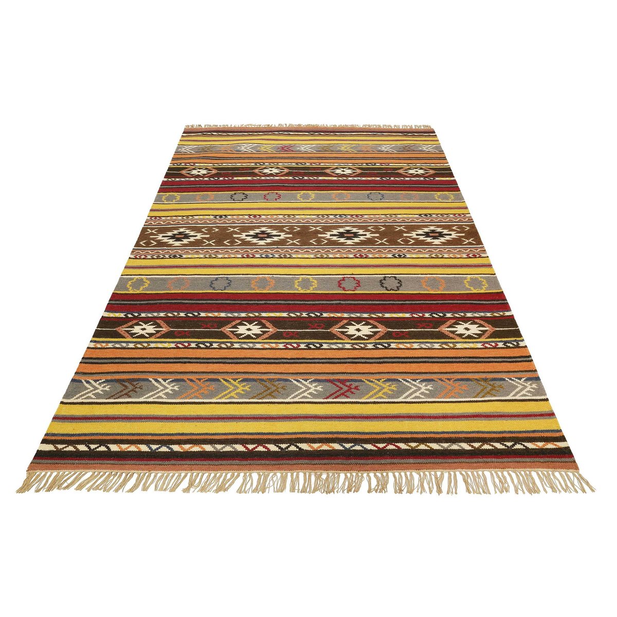 Tapis motif kilim ethnique à franges , MAHAL coloré, ESPRIT