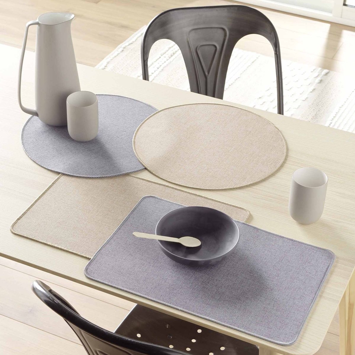 Lot de 6 sets de table tissés antidérapants gris, TOILINUX