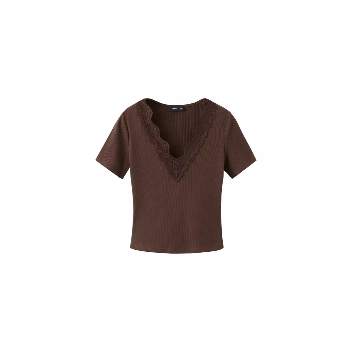 Top liserés dentelle marron, MANGO