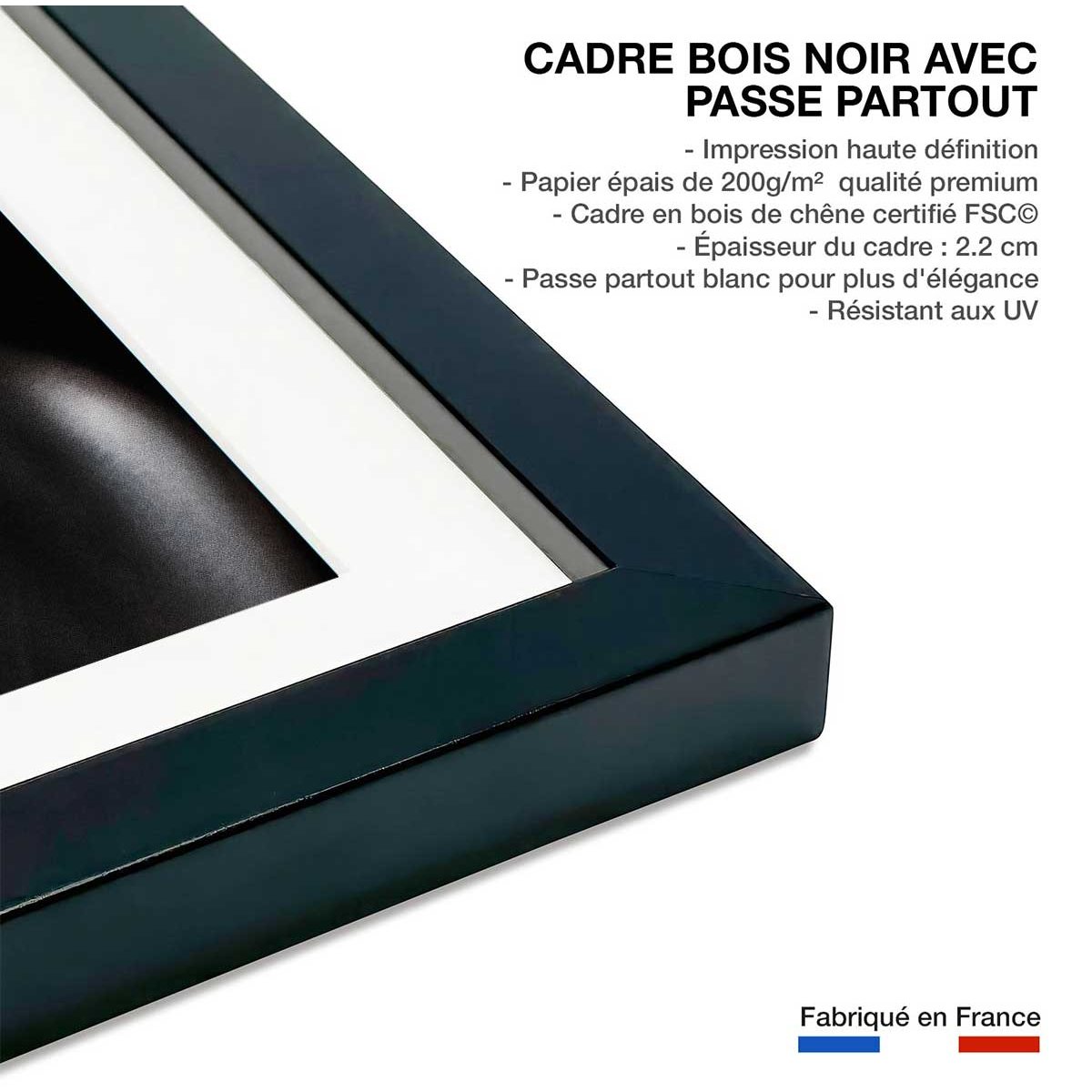 Affiche photo d'art girl turquoise affiche + cadre en bois - noir, HEXOA