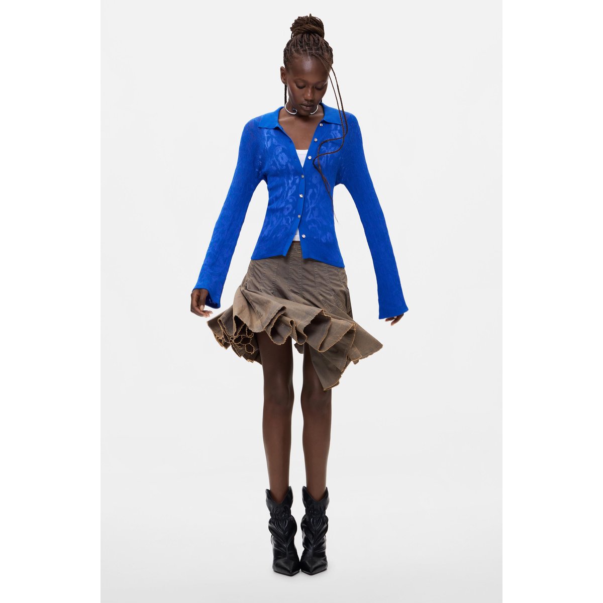 Chemise en maille côtelée bleu, DESIGUAL