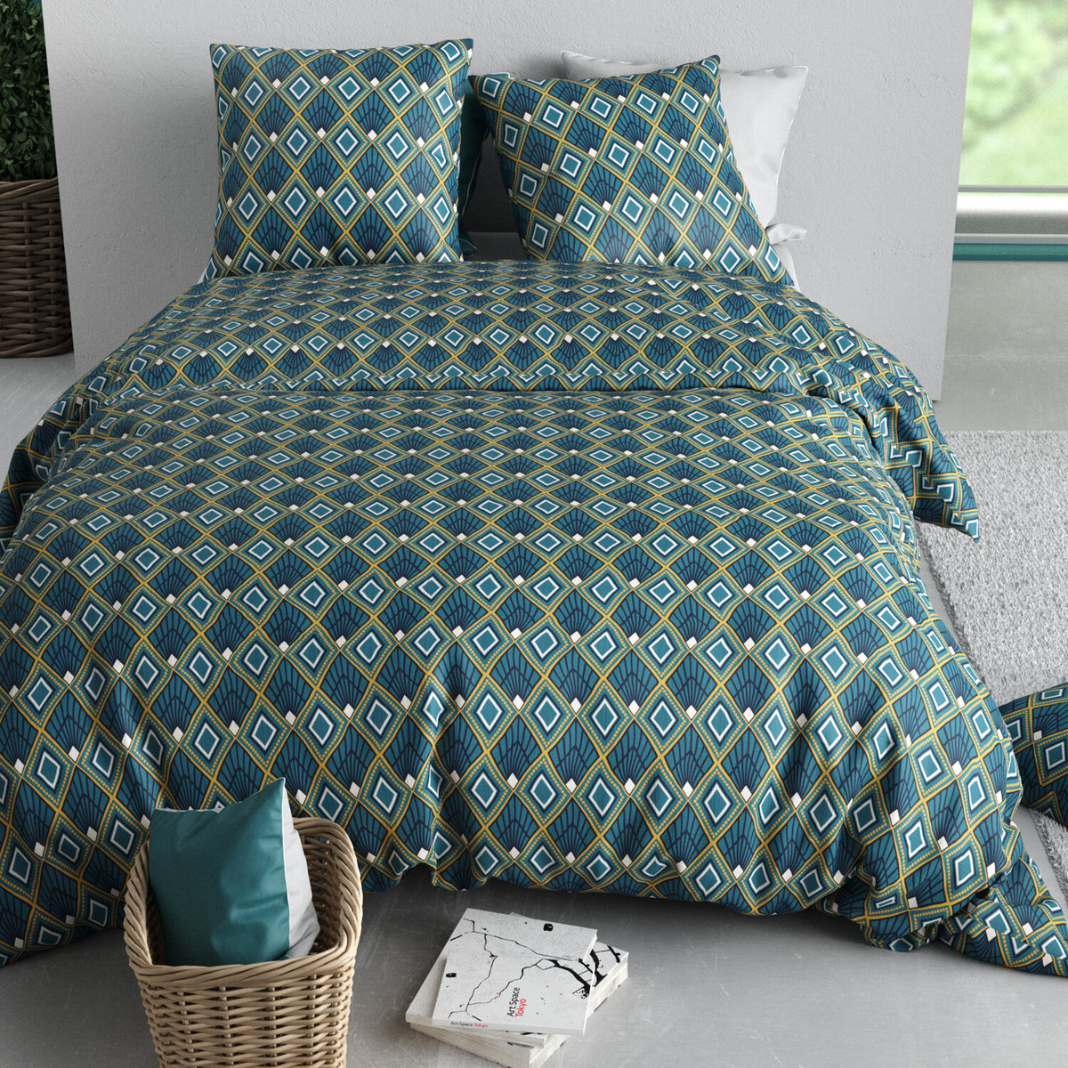 Parure housse de couette en coton imprimée, Triska multicolore, ATELIER DU COTON