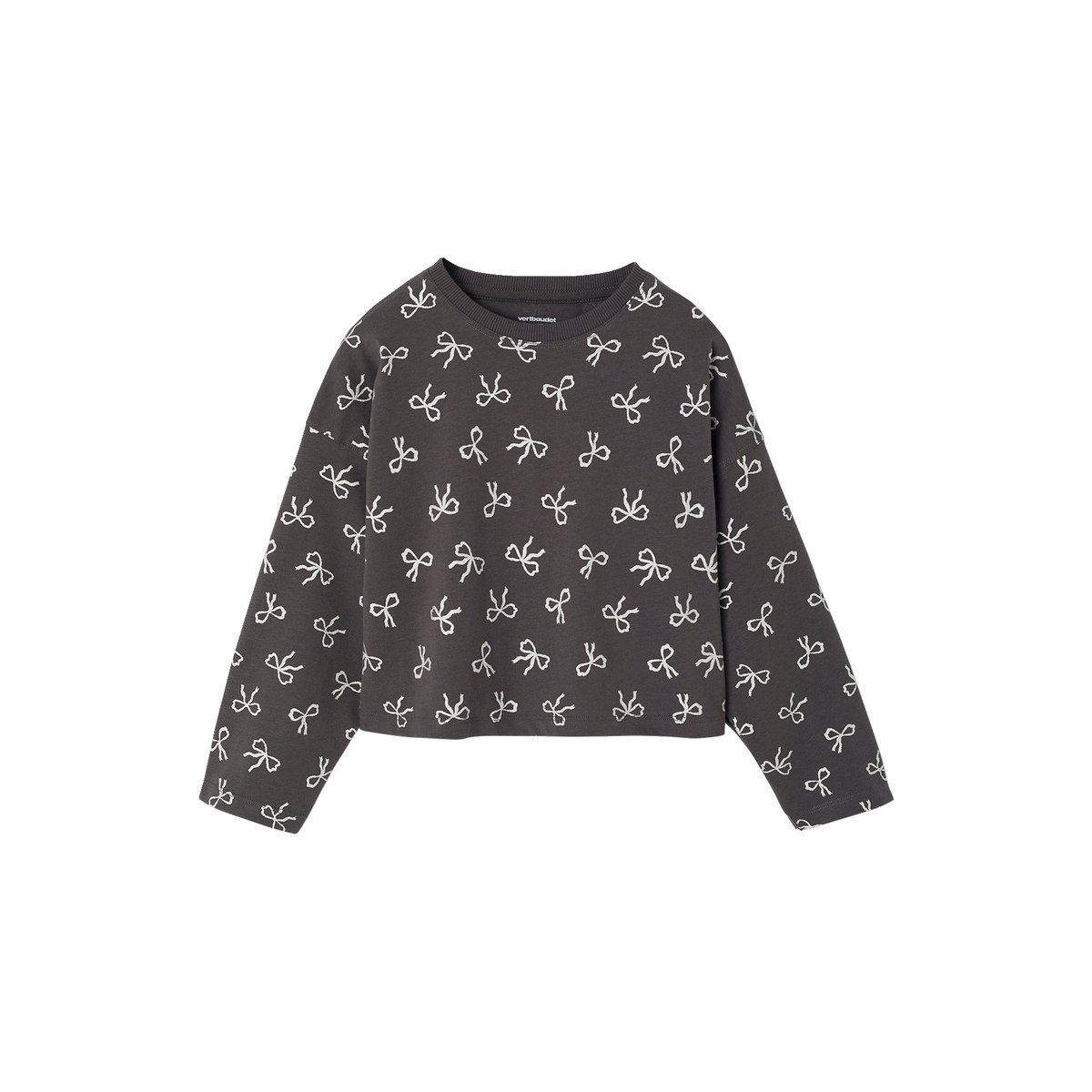 Tee-shirt crop top manches longues anthracite, VERTBAUDET