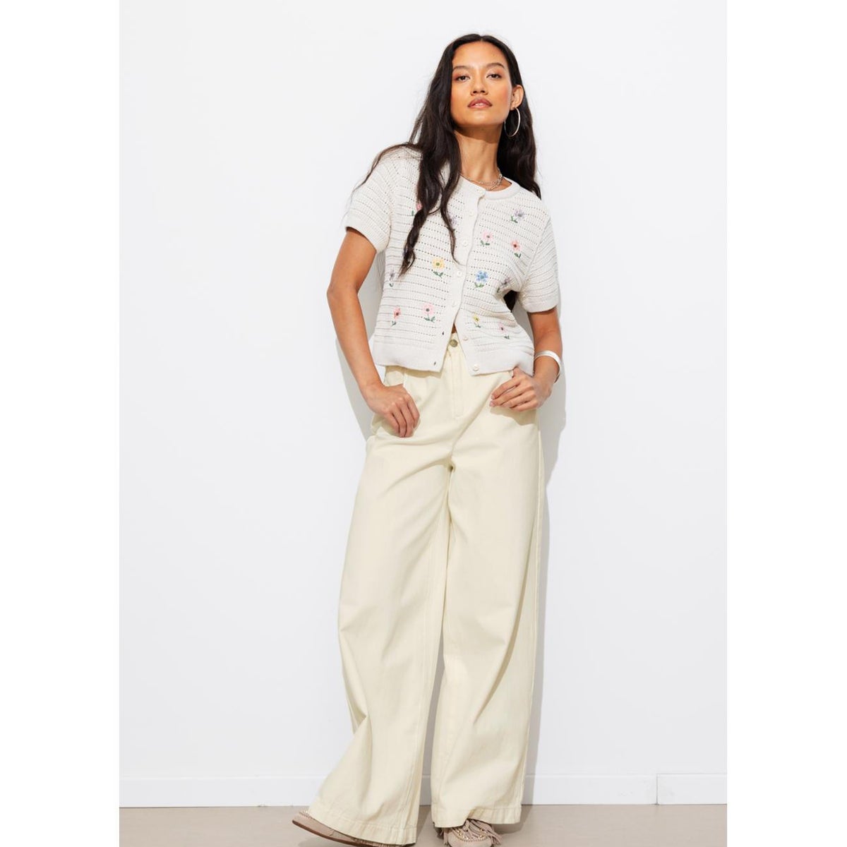 CESAR pantalon large ecru, PROMOD