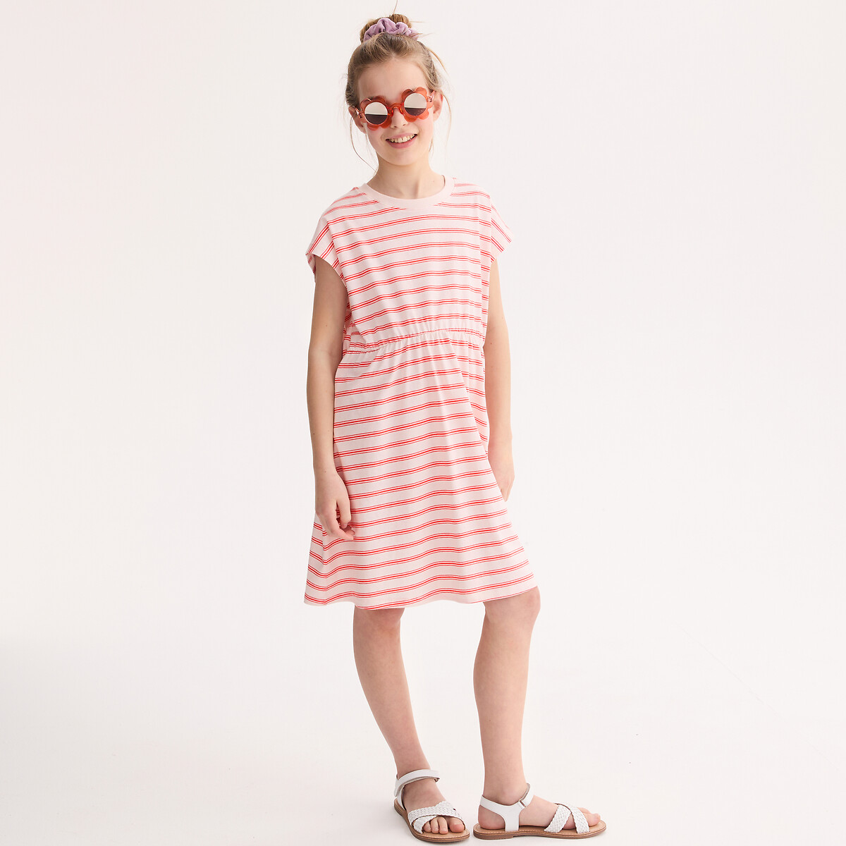 Robe sans manches rayée, en jersey rayé rose/rouge, LA REDOUTE COLLECTIONS