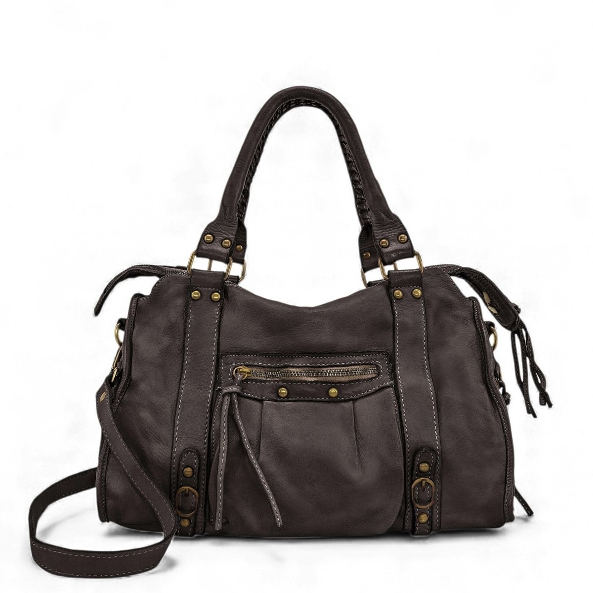 Sac à main en cuir italien MISS STORM chocolat, OH MY BAG