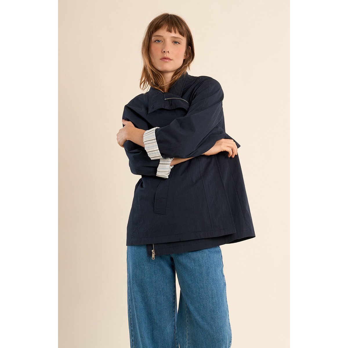 Trench-coat court, oversize navy blue, MOLLY BRACKEN