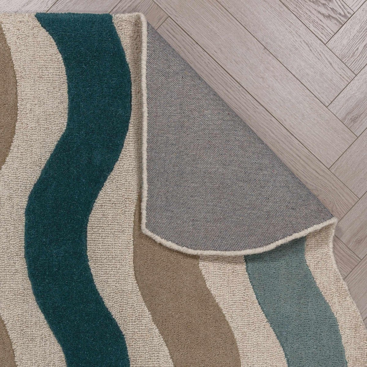 Tapis en laine festonné CASCADE bleu, FLAIR RUGS