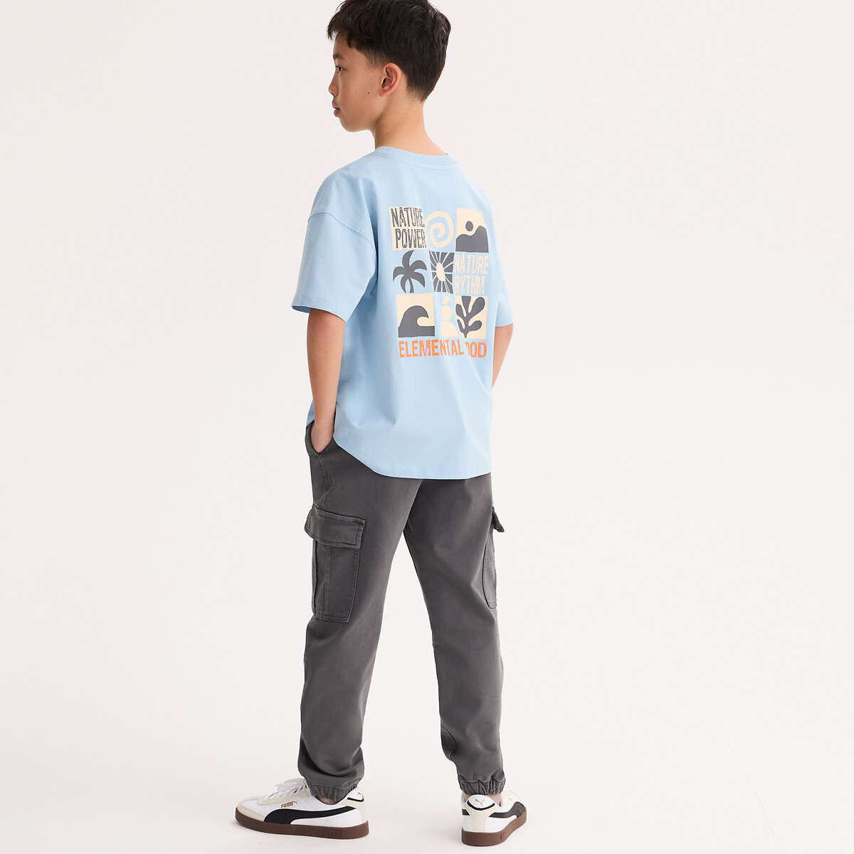 T-shirt oversize, à col rond et manches courtes, avec motifs devant et au dos bleu, LA REDOUTE COLLECTIONS