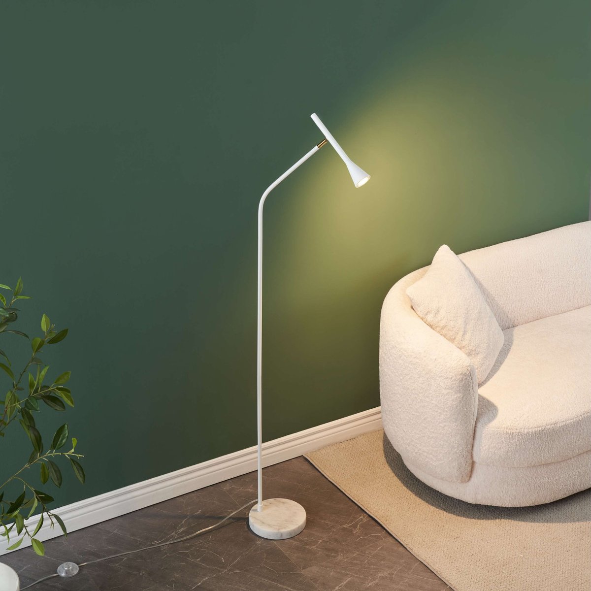Lampadaire liseuse sobre et stable - HOLEN blanc et doré, KOSILUM