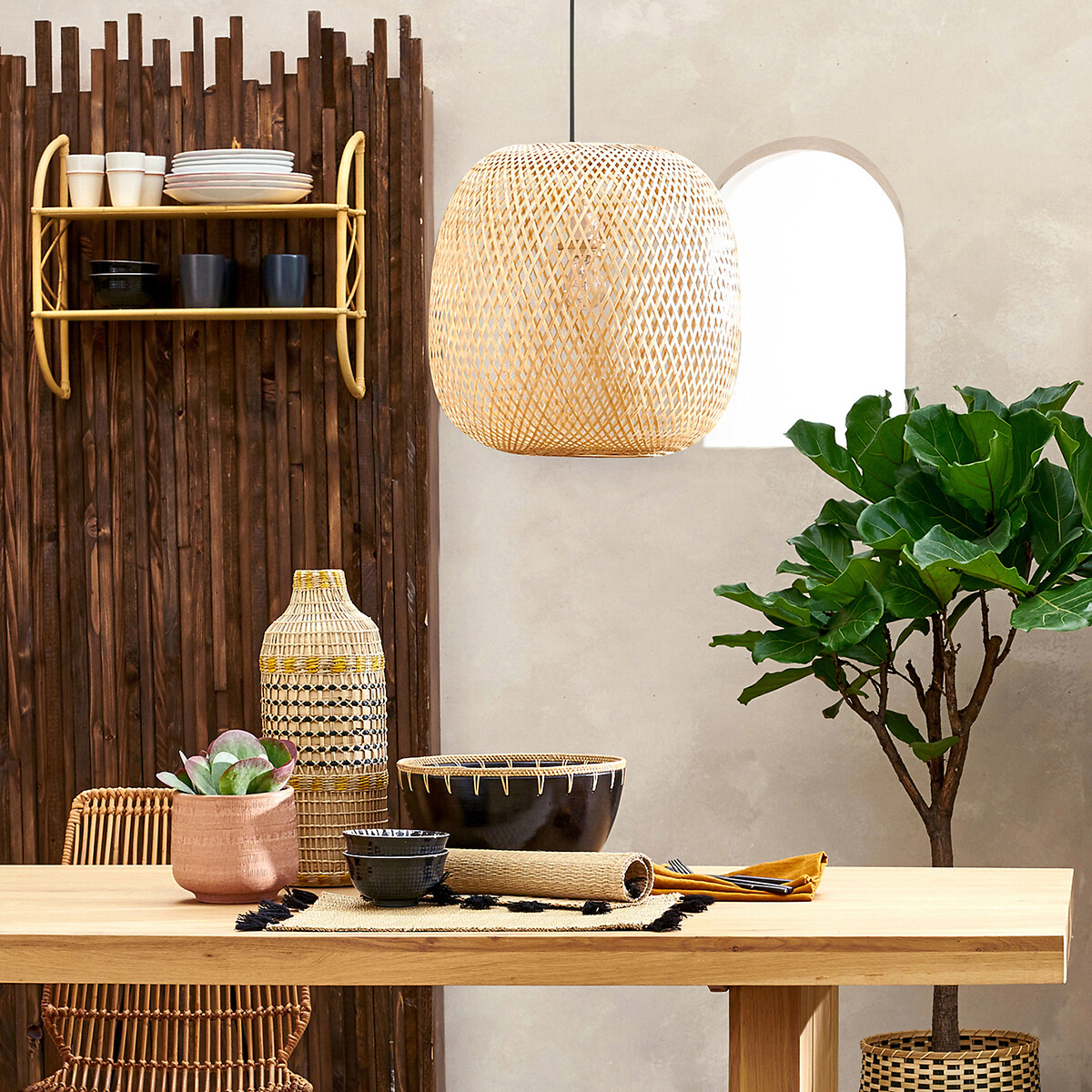 Etagère murale double en rotin L60 cm, Malu naturel, LA REDOUTE INTERIEURS