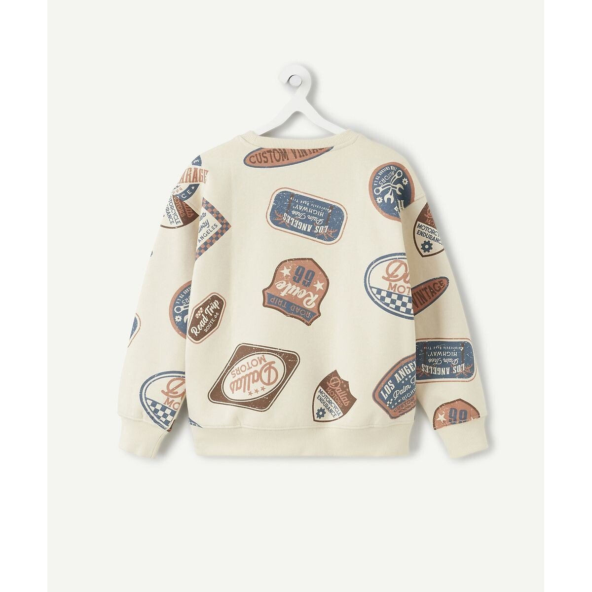 Sweat col rond imprimé, en molleton imprimé fond beige, TAPE A L'OEIL