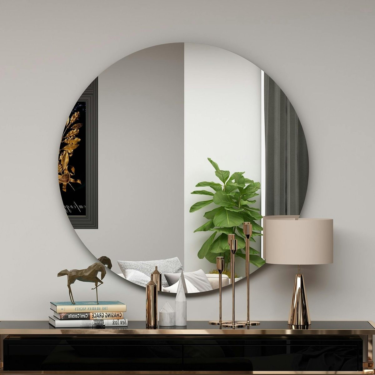 Miroir rond à bord noirØ70 cm - style moderne CODY noir, PIER IMPORT
