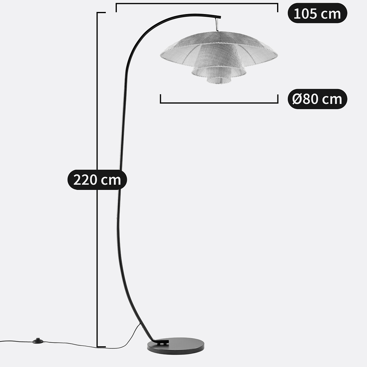 Lampadaire arc métal acier et rotin, LOLA naturel/noir, LA REDOUTE INTERIEURS